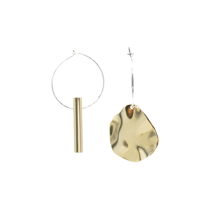 Warmth & Autumn Leaf- Brass and silver hoop earrings l A Bird Named Frank